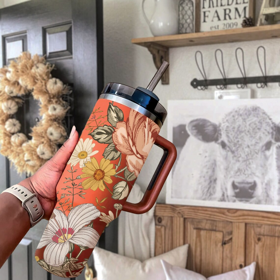 Floral Boho Flowers 30oz or 40oz Tumbler Spring 40oz Tumbler with Lid and Straw Gift For Her Him Birthday Gift LN newchi