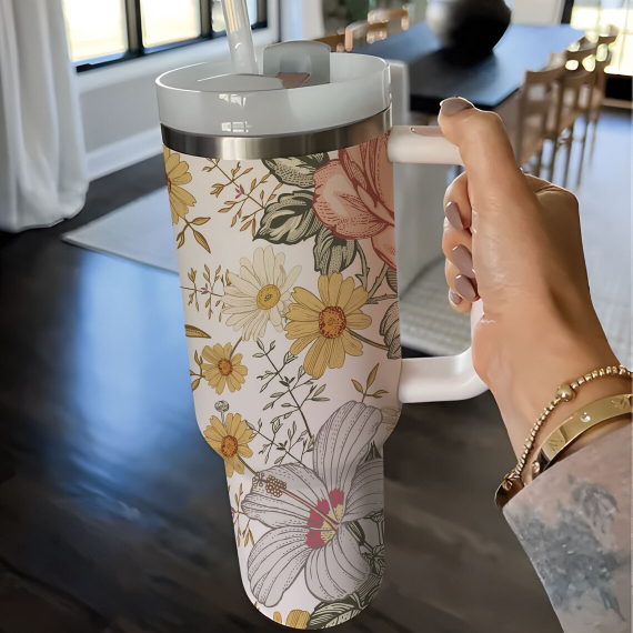 Floral Boho Flowers 30oz or 40oz Tumbler Spring 40oz Tumbler with Lid and Straw Gift For Her Him Birthday Gift LN newchi