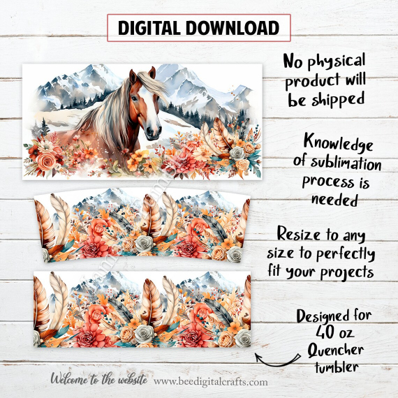 Horse 30oz or 40oz Quencher Tumbler Gift For Her Him Birthday Gift LN Mountain landscap Boho Flowers Waterslide Newchi