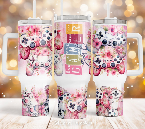 Gamer girl 30oz or 40oz Quencher Tumbler Gift For Her Him Birthday Gift LN Flowers Video game controller Waterslide