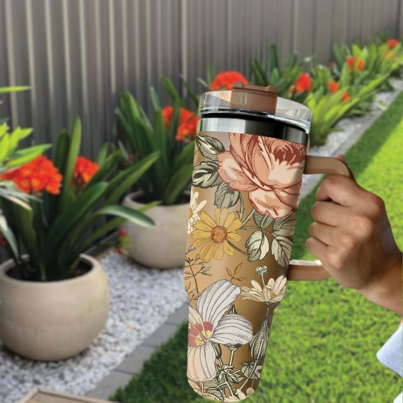 Floral Boho Flowers 30oz or 40oz Tumbler Spring 40oz Tumbler with Lid and Straw Gift For Her Him Birthday Gift LN newchi