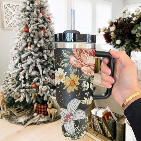 Floral Boho Flowers 30oz or 40oz Tumbler Spring 40oz Tumbler with Lid and Straw Gift For Her Him Birthday Gift LN newchi