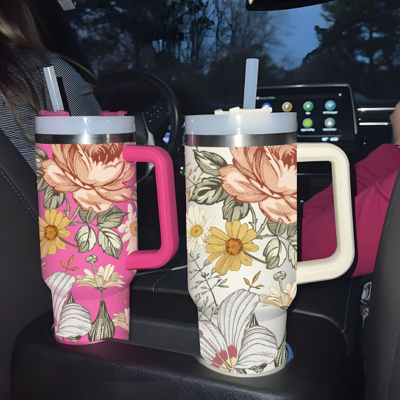 Floral Boho Flowers 30oz or 40oz Tumbler Spring 40oz Tumbler with Lid and Straw Gift For Her Him Birthday Gift LN newchi