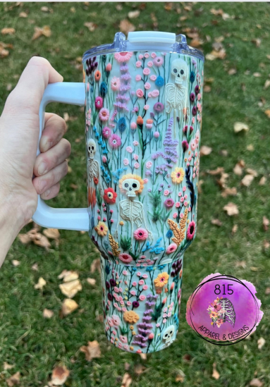 Halloween gift Skull And Flower Flat Printed 30oz or 40oz  Tumbler HG